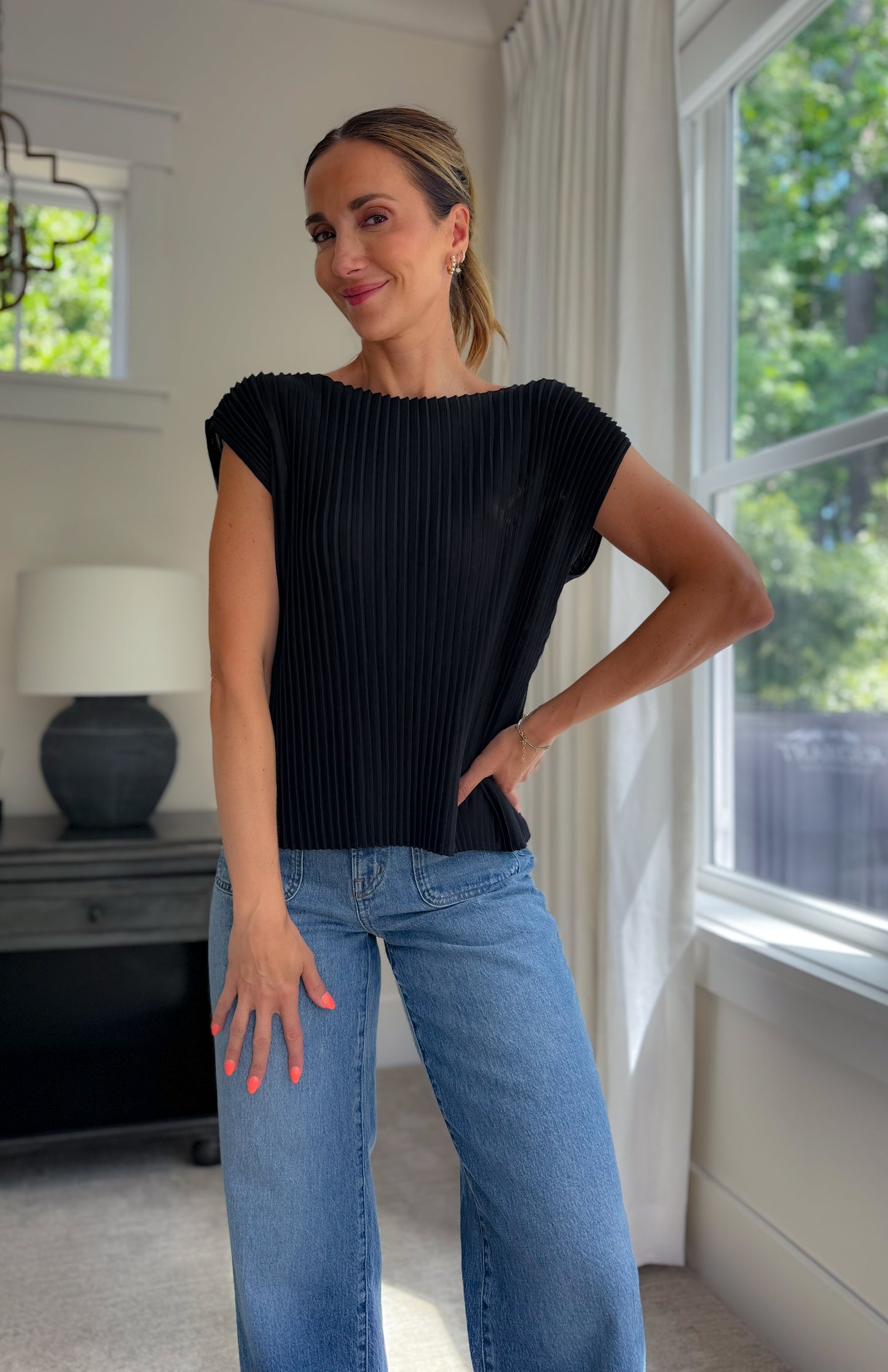 Nell Pleated Boatneck Blouse