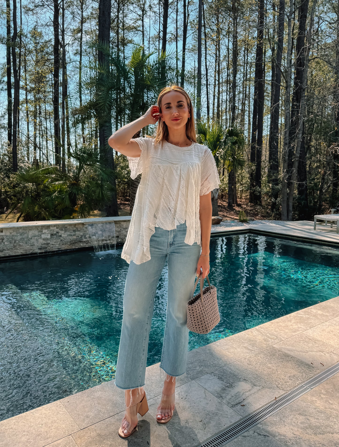 Jess Asymmetrical Lace Short Sleeve Top in White *FINAL SALE*