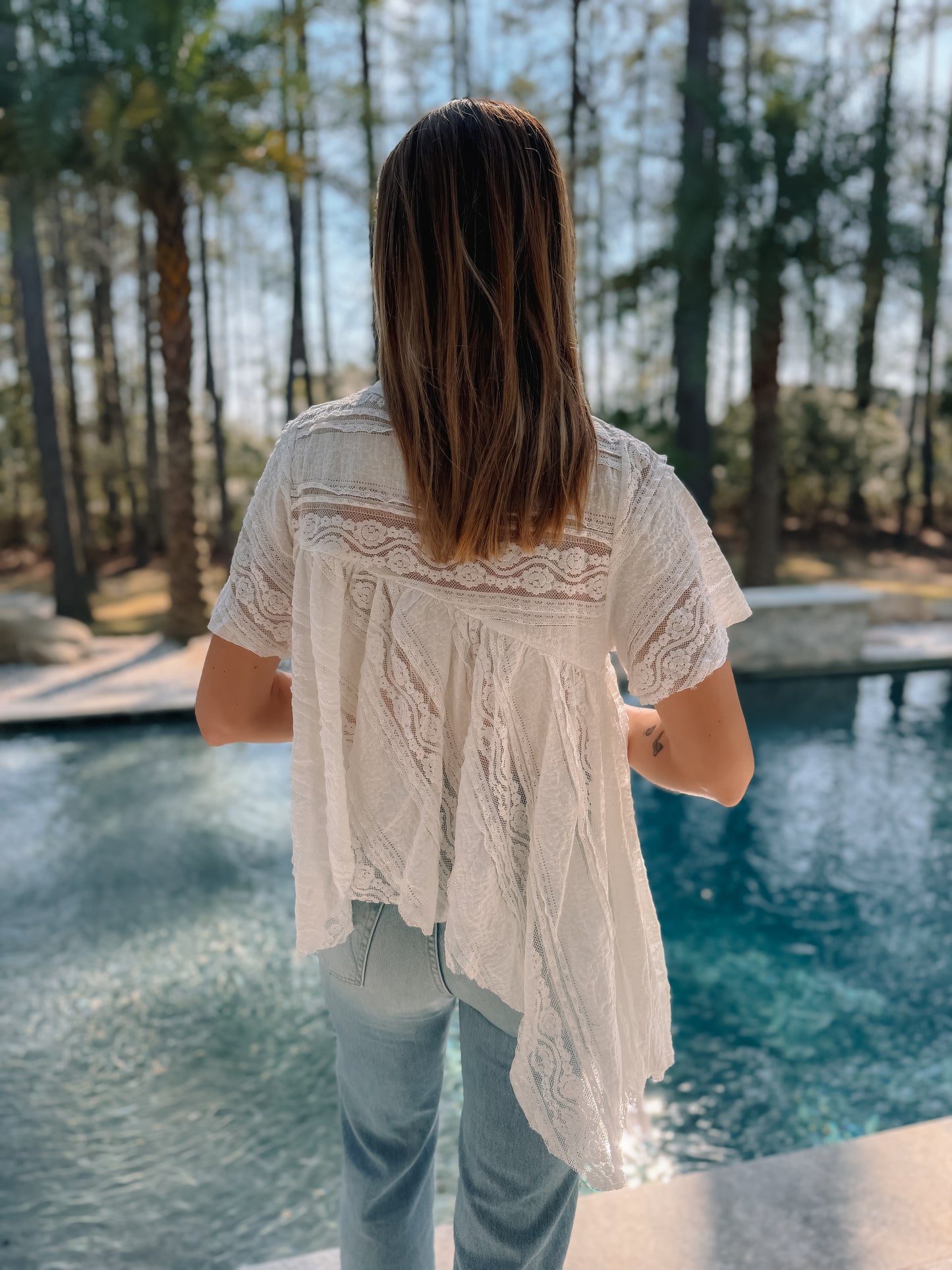 Jess Asymmetrical Lace Short Sleeve Top in White *FINAL SALE*