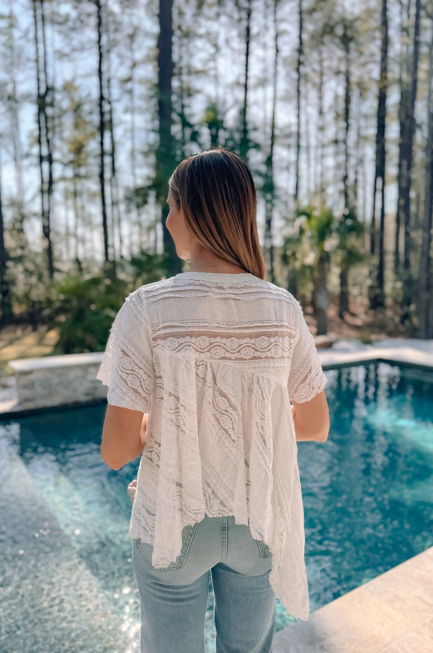 Jess Asymmetrical Lace Short Sleeve Top in White *FINAL SALE*