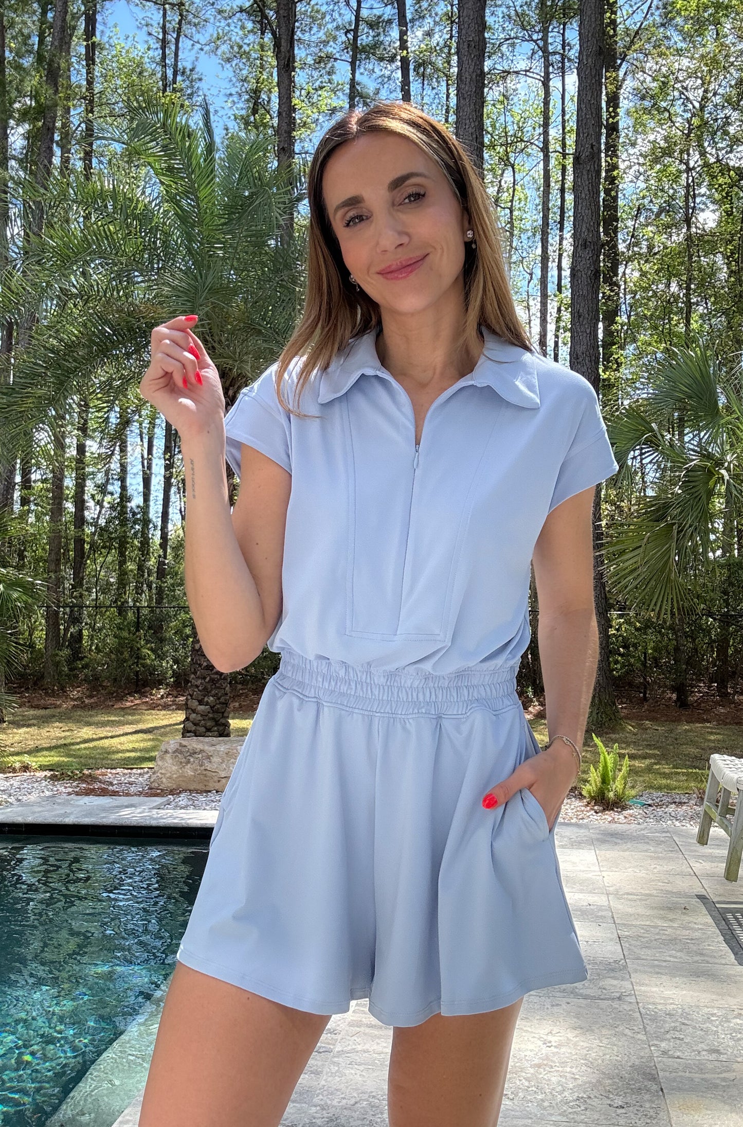 Butter Short Sleeve Quarter Zip Romper *FINAL SALE*