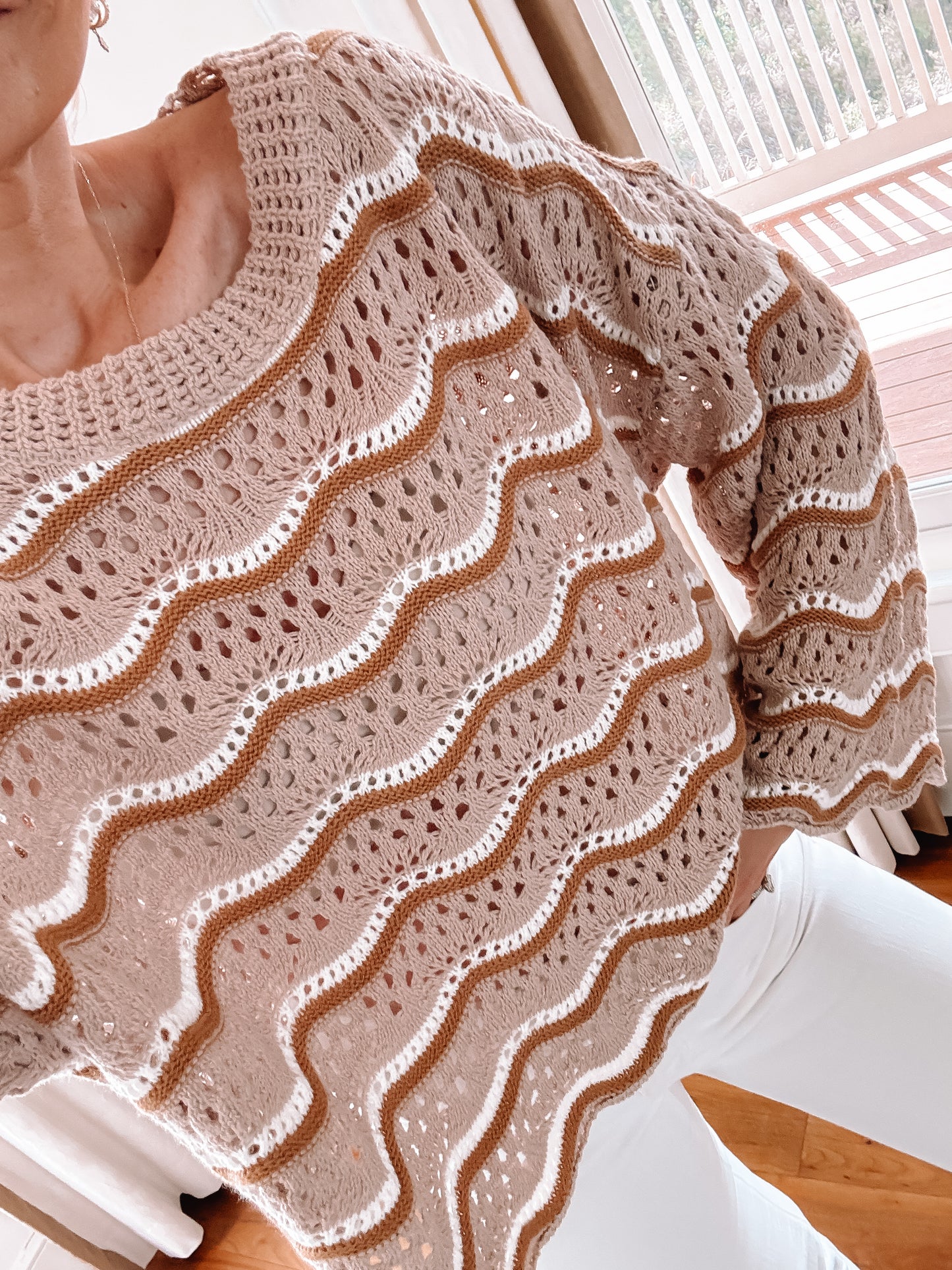 Selena Wavy Detail Crochet Sweater